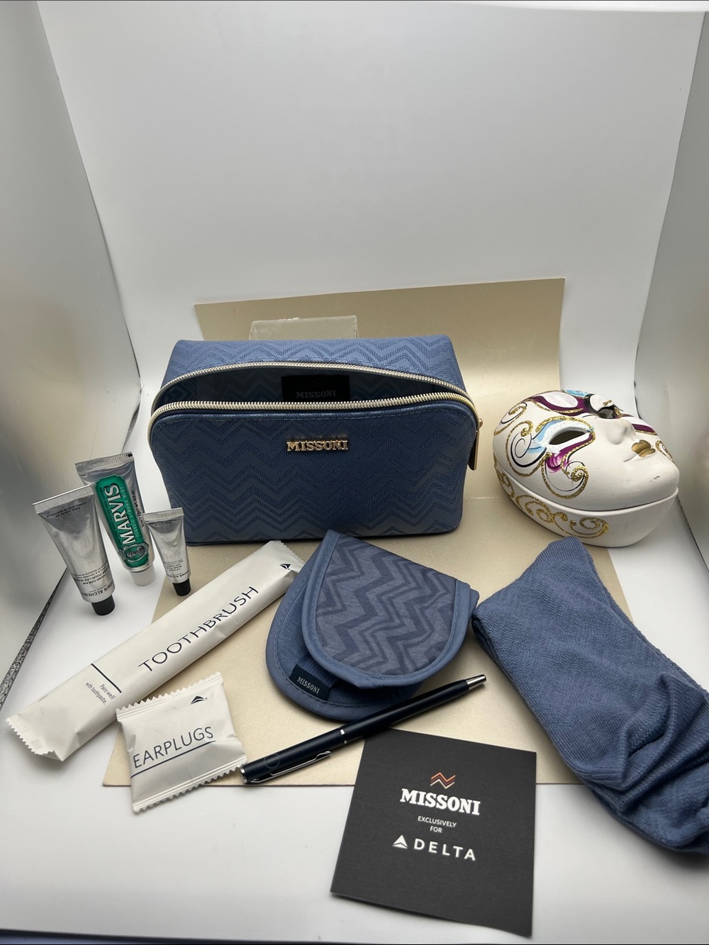 Missoni Blue Cosmetic Bag Bundle With Gold Tone Hardware NWOT Travel Bundle